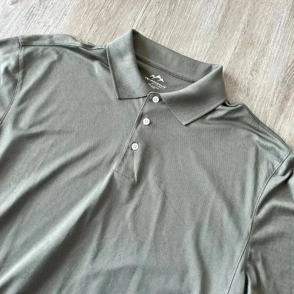 Mens Tri-Mountain Green Long Sleeve Performance Polo - L - Picture 2 of 6
